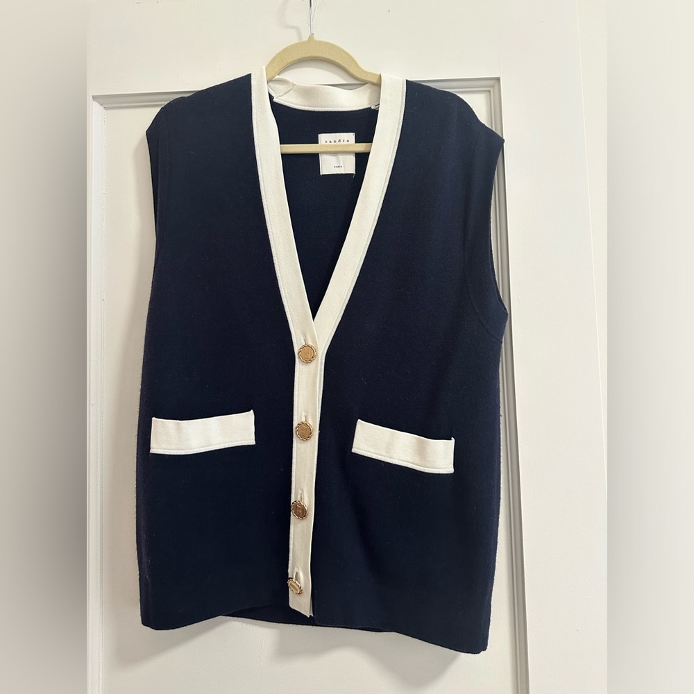 Sandro navy and white vest. Size S